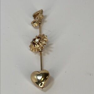 Vintage Sarah Coventry Stick Brooch Initial F flower w/rhinestone center & Heart